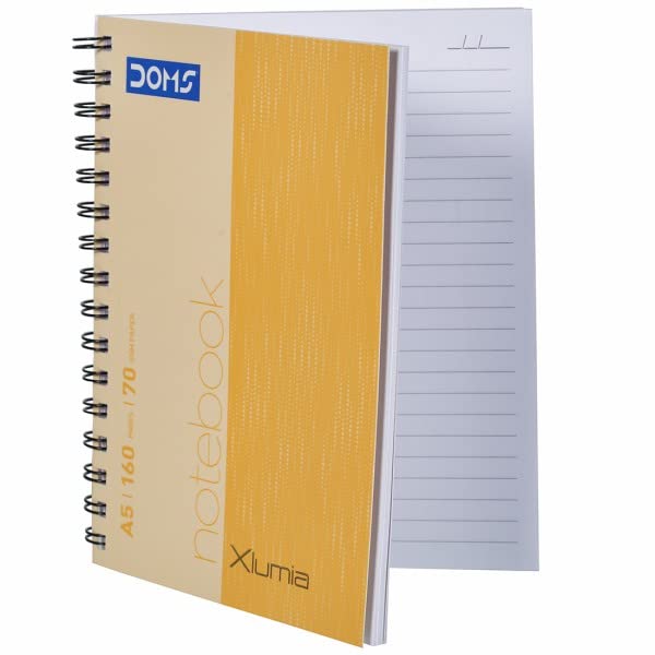 Doms Xlumia Series Wiro Notebook | A5, 70 GSM, Single Line, 160 Pages | 21 x 16.1 CM | Ideal for School, Home & Office | Pack Of 1 | Color And Design May Vary      Notebook