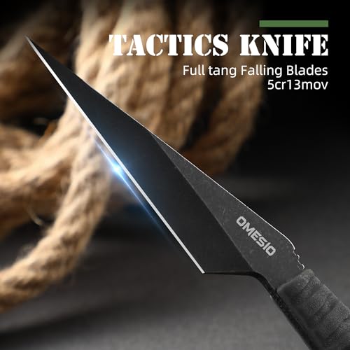 Image of Omesio Fixed Blade Knife with Sheath, 6.38 inch Neck Knife Full Tang Small Necklace Knife for Men, Compact EDC Tactical Knife Suitable for Survival Hiking Camping Outdoor (Black)
