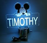Mickey Mouse Night Light Up Table Desk Lamp, Acrylic, Personalized Free Engraved Made to Order, Home Boys and Girls Kids Room Decor, 16 Bright Color Options, with Remote, A Must Have!