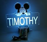 Mickey Mouse Night Light Up Table Desk Lamp Personalized Free Engraved Made to Order, Home Boys and Girls Kids Room Decor, 16 Bright Color Options, with Remote, A Must Have!