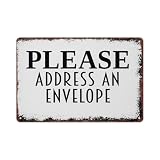 Vintage Distressed 'Please Address an Envelope' Aluminum Sign, 8 X 12 Inch, Retro Decorative Metal Wall Art Sign for Home Mailroom Postal Station