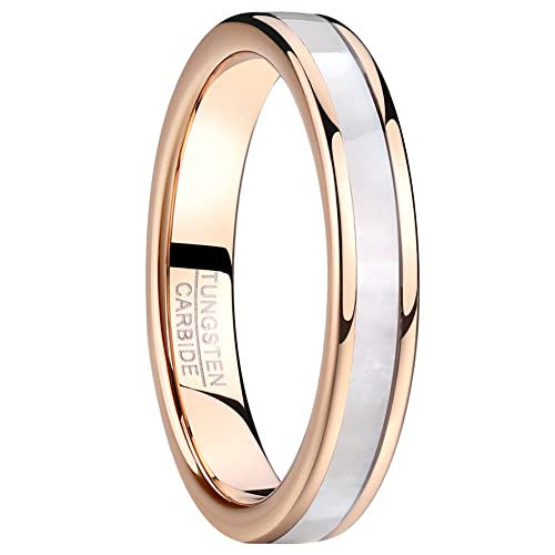 VAKKI 4mm Alliance Tungstene Or Rose avec Incrustation de Nacre et Bague en Fiançailles Femme Taille 62(19.7) Cover
