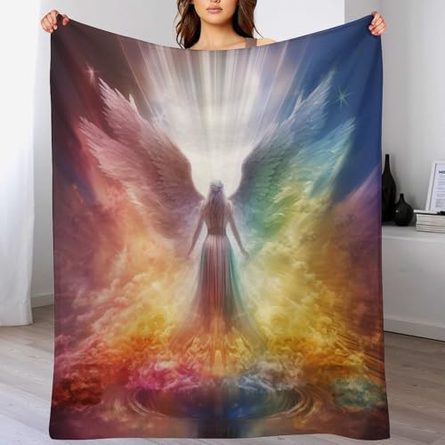 Couverture canapé ange arc-en-ciel flannel super douce luxe