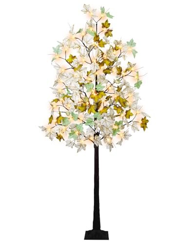 Phliofd 6FT Fall Maple Tree with 96 LEDs Lights and 6 Pumpkins - Artificial Autumn Tree for Indoor/Outdoor Fall Home Harvest Thanksgiving Decor