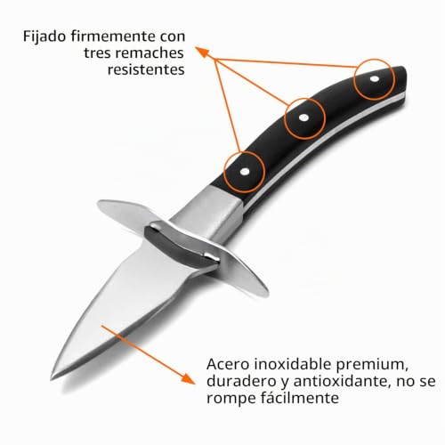 Miniatura 2 de Qwork Cuchillo Para Ostras, Acero Inoxidable Abre Ostras Con Funda De Cuero, Con Mango De Madera De Primera Calidad