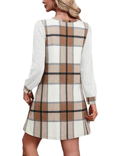 OFEEFAN Womens Long Sleeve Tunic Dresses 2026 Sweater Dress Fall Winter Brown Grid L — view 5