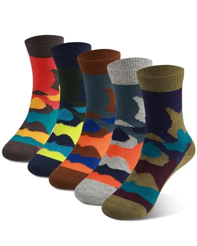 COTTON DAY Kids Boys Crew Dress Socks Bright Colorful Pattern Design Halloween Christmas Shark Camo