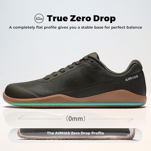 Image of AIRHAS Men's Barefoot Training Shoes Zero Drop Minimalist Sneakers Anatomical Toe Design for Weightlifting and Fitness