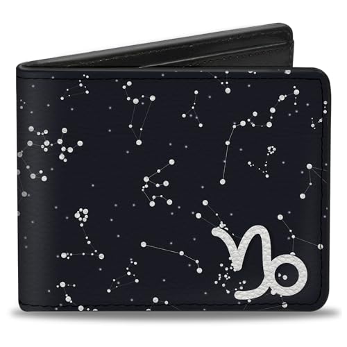 Buckle-Down Men's Wallet, Bifold, Zodiac Capricorn Symbol Constellations Black White, Vegan Leather, Multi, 4.0