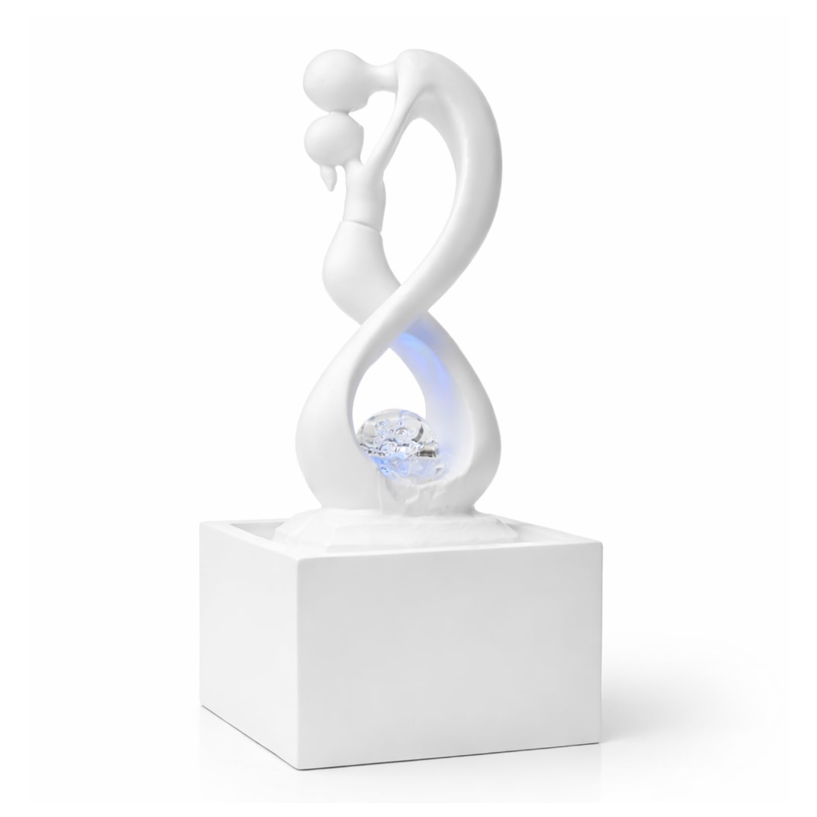Zen'Light - Fontaine d’Intérieur Moderne Amor Blanc avec Lumière LED Coloré - Décor Style Art Contemporaine, Idéal Méditation et Détente - Design Originale Circuit fermé Boule en Rotation - 31x14x14cm