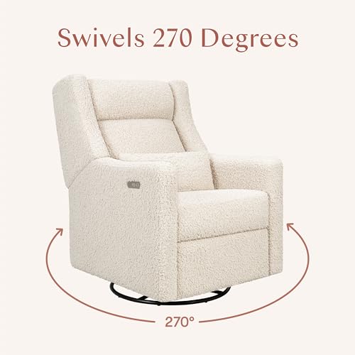 Image of Babyletto Kiwi Plus Electric Recliner Glider in Almond Teddy Loop | GREENGUARD Gold & CertiPUR-US Certified - Power Recliner Rocking Nursery Chair w / USB Ports - 270 Swivel