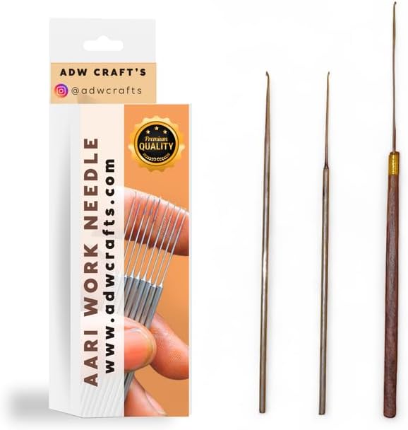 Aari & Tulip Needle Set – Beads, Zardoshi & Thread Work Combo – 3-Piece Kit for Professional Embroidery & Aari Craft