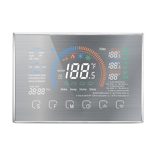 Termostato Inteligente BHP 8000LW, termostato Digital con Pantalla táctil LCD a Color, Control de aplicación, Ajuste de Temperatura, programable automáticamente, Utilizado para el (Plata cepillada)