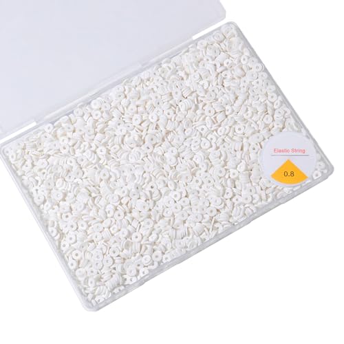 Yochus 4000pcs White Clay Beads Bracelet Making Kit 6mm Flat Round Polymer Clay Disc Spacer Heishi Beads for Jewelry Making Earring Necklace