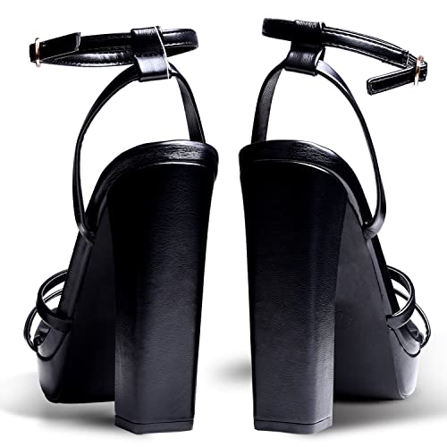 Elisabet Tang Women's Platform Heeled Sandals,5 inch Chunky Heels Platform Ankle Strap Block High Heels Sandals Sexy Open Toe Strappy Sandals Shoes4
