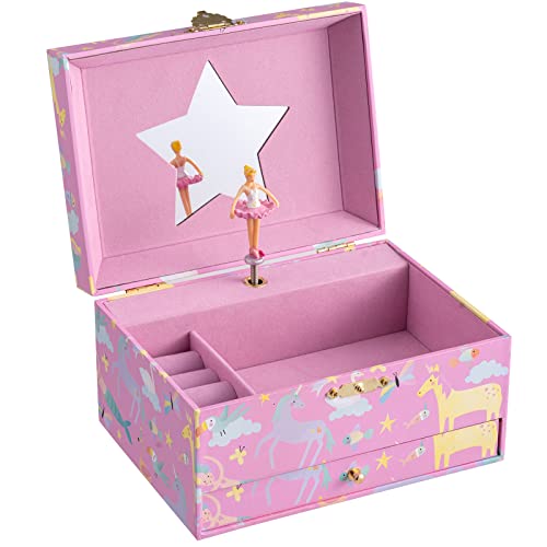 Lekymo Girls Jewelry Box Kids Jewelry Box Musical Ballerina Box for Girls, Unicorn & Mermaid Design Jewelry Box for Girls Jewelry Organizers for Bedroom Decor Christmas Birthday Gifts