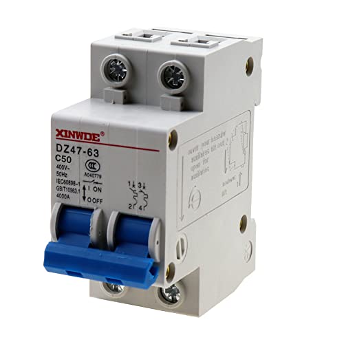 RKURCK 2 Pole 400V Low-voltage Miniature Circuit Breaker 50A Din Rail Mount DZ47-63 C50, white