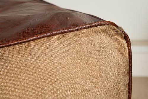 invicta INTERIOR Retro Sitzpouf Mustang 53cm Lederbezug mit Leinen Sitzwürfel Pouf Sitzhocker