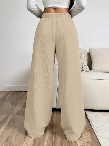 Image of Women's Trendy Korean Trouser with Pockets, Casual Corduroy Stretchable Baggy Loose || High Rise Elastic Waist Going Out Lounge Pants || Wide Leg Pants for Woman