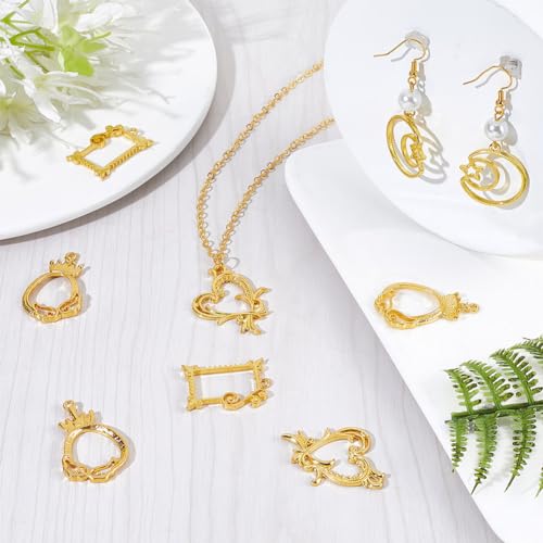 SUNNYCLUE 1 Box 20PCS Open Back Bezel Charms Hollow Frame Charms Heart Moon Geometric Blank Golden Alloy Bezel Charms Epoxy Resin for jewellery Making Charms Valentine's Day Earrings DIY Crafts - Image 4