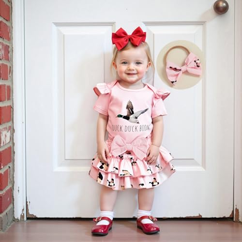 Hunting Baby Girl Clothes Mallard Duck Embroidery Short Sleeve Romper Ruffle Tutu Shorts Set Newborn Summer Outfit4