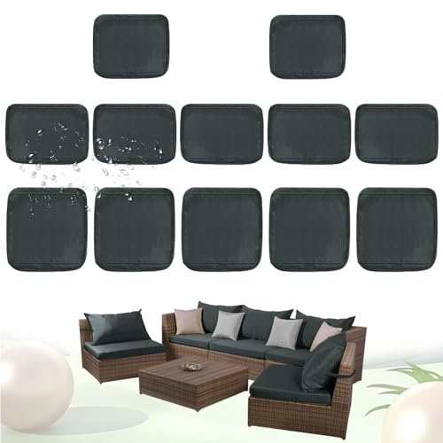 LCKJZYL Patio Cushion Covers Replacement, Outdoor Cushion Slipcovers with Straps, Waterproof Outdoor Seat Cushion Covers, Fade Resistant Couch Back Cushion Covers for Patio Furniture (Grey, 12pcs)
