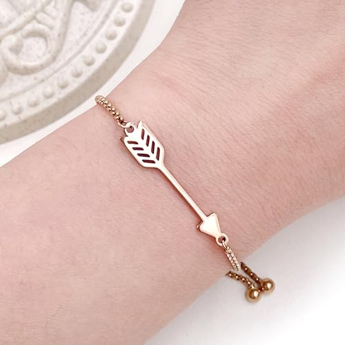 Image of Forged Stainless Steel Arrow Charm Slider Adjustable Bracelet, Men for Women Valentine's Day Birthday Gift for Lover