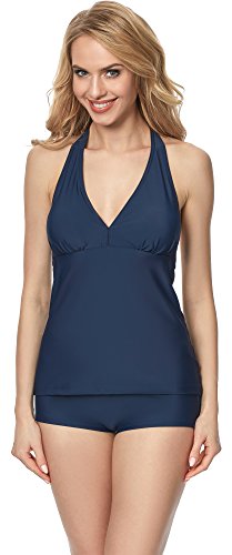 Merry Style Tankini Maillot de Bain 2 Pièces Bikini Ensemble Tops T-Shirt et Shorts Vêtements d'été Femme MS10-117 (Bleu Sombre (6219), EU 36=FR 38)