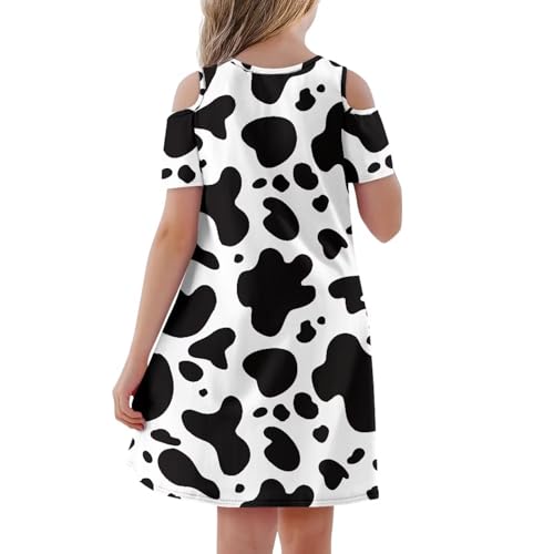 Dress for Girls Toddler Kids Summer Cold Shoulder Flutter Sleeve Crewneck A-Line Midi Dress Casual Flowy Sundress2