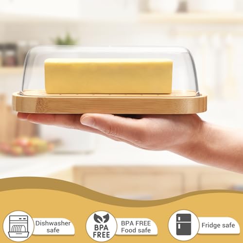 ,Butter Dish with Lid, Bamboo Butter Holder, Butter Container keeper, Perfect for East/West Coast Butter, BPA-free, Microwave/Dishwasher Safe - Image 3