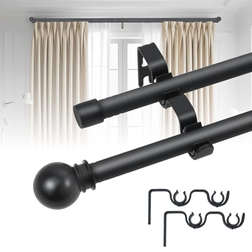 Tringle à Rideaux Double Réglable 78-243cm, Barre à Rideaux en Métal Noir avec Accessoires de...