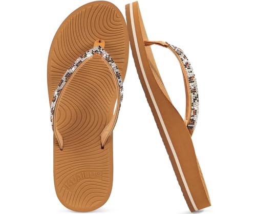 Image of KuaiLu Women's Rhinestone Flip Flops Arch Support Yoga Mat Cushion Sandals