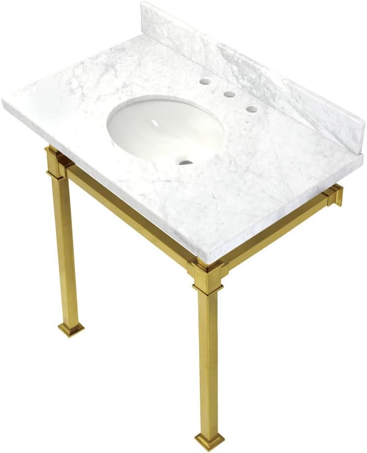 Kingston Brass KVPB36MOQ7 Monarch 36-Inch Carrara Marble Console Sink, Marble White/Brushed Brass