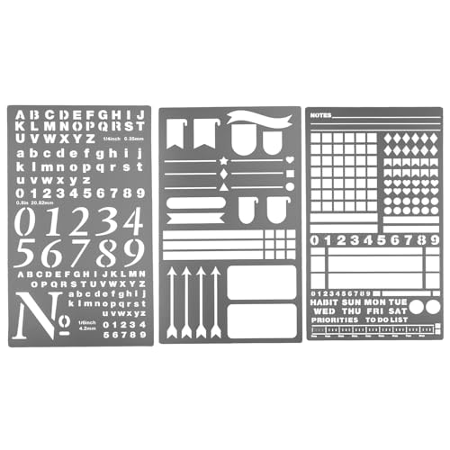 UCEC Metal Stencils for Bullet Journaling, Bookmark, Planning, Drawing, Drawing & Lettering Aids (3pcs(Week&Arrow&Big Numbers))