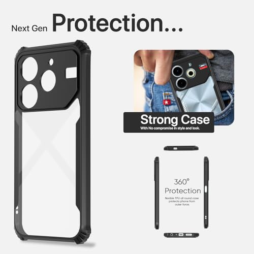 Image of Pikkme Crystal Clear Transparent Back | Ultra Hyrbid | Full Camera Protection | Raised Edge | Bumper Back Case for Tecno Pova 6 Neo (Black)