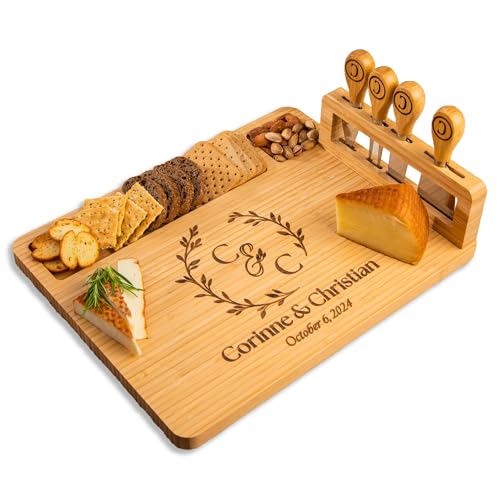 Personalized Bamboo Charcuterie & Cheese Board Set – Custom Wedding,