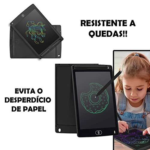 Lousa Mágica Infantil Digital 8,5' Polegadas LCD Branco Preto Azul Verde Vermelho Rosa Mais Caneta
