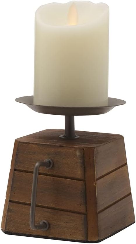 Elements 5.31x4.33x5.31 Inch Wood and Metal Handled Pillar Holder