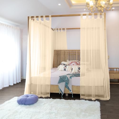 Image of Linentalks Canopy Bed Curtains for King, Queen, Full and Twin Bed, 4 Corner Bed Canopies & Drapes, Four Poster Bed Canopy Curtains Beds, Sheer Curtains for Canopy Bed Drapes, Champagne