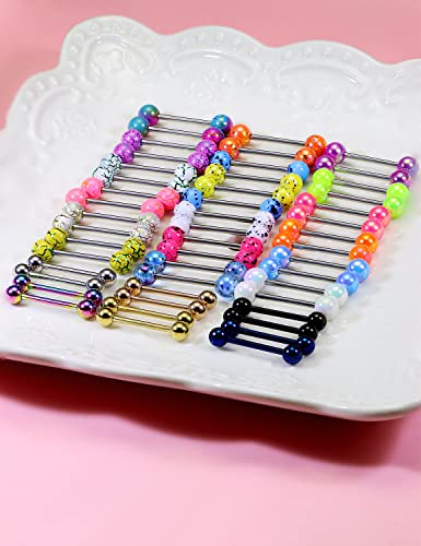 Vsnnsns 24 Pairs 14G Tongue Rings Nipple Piercing Jewelry Surgical Steel Straight Barbell Tongue Rings Glow in Dark Nipple Piercing Jewelry for Women Men 14 Gauge 14MM 16MM3