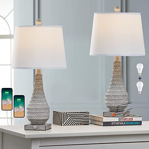 image for BOBOMOMO 3-Way Dimmable Touch Control Table Lamp Set of 2 Rustic Retro