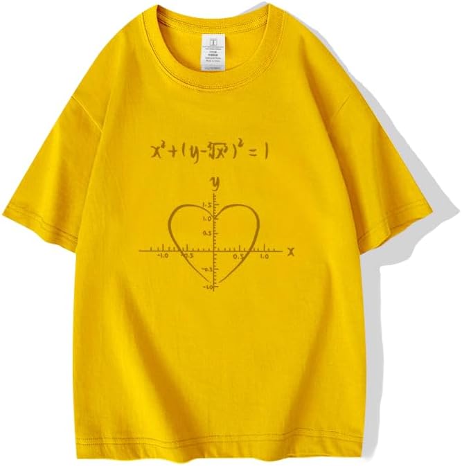 Fun Math Love Function Formula Cotton Material Loose Style Printed T-Shirts, Fits S-3XL Yellow XXXL