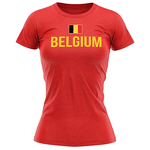 Purple Print House Womens Belgium Football Shirt - Belgium Flag Football T Shirt - Football Country European Belgian Tournament Gifts for Her - Unique Footy Top, L, Red