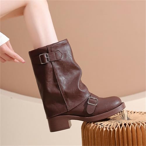 Bottes mi-mollet en PU pour mollets larges avec talon bloc stable taille 41