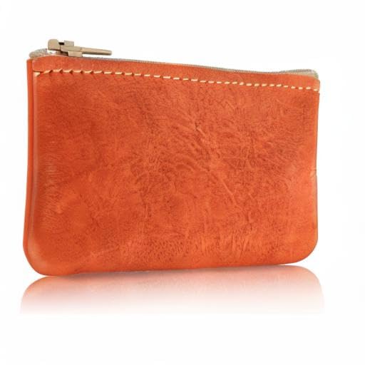 Image of Genuine Leather Small Zipper Pouch Coin Purse for Women Change Holder for Men Size 4 x2.5 Made in U.S.A