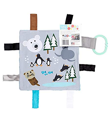 Polar Bear Otter Penguin Winter Baby Paper Sensory Crinkle Me & Teething Square Taggy Lovey with Closed Ribbon Tags Enhances Cognitive Social & Emotional Development 8 X 8 Inch (Polar Friends)