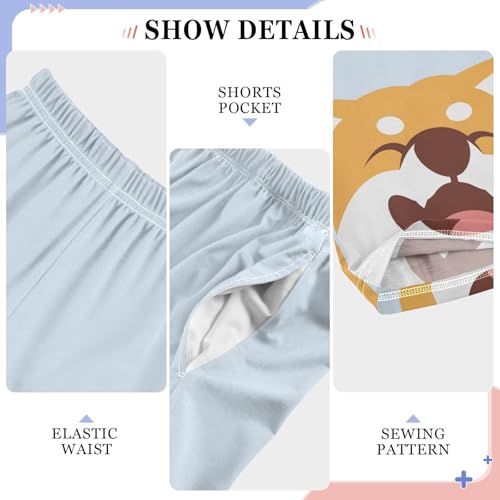 Boys' Pants Cute Shiba Inu Dog Face Long Bottoms Jogger Pants Elastic Waist Trousers with Pockets S-XL4