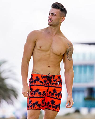 Black Palms Orange Board Shorts - 7" Inseam - Compression Lined Swim Trunks with Zip Pockets & Lining, Quick Dry Beach Swimming Shorts for Men2