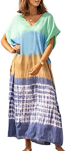 Bsubseach Women Casual Beach Kaftan Dress Short Sleeve Loungewear Caftan Swimsuit Cover Up
