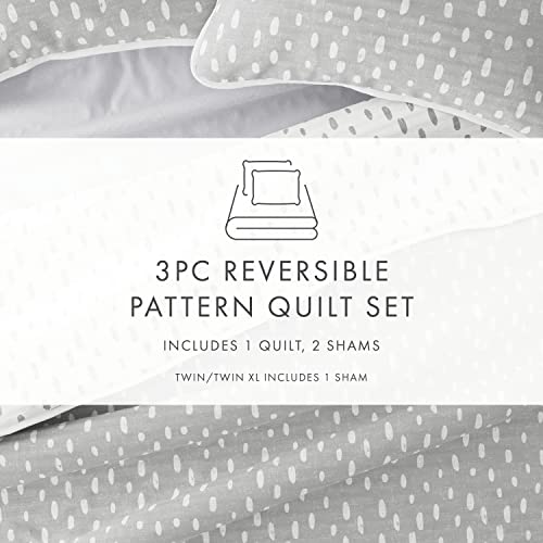 Merit Linens Gray 3-Piece Reversible Full/Queen Quilt Comforter With 2 Shams | Lightweight, All-Season, Patterned Bedspreads | Modern Coverlet Sets - Painted Dots/Light Gray #TOP7